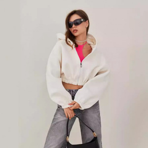 Sudadera con capucha de gimnasio de moda con cremallera de gran tamaño Sudadera con capucha en blanco/sudadera Suéter informal Colores sólidos Sudadera con capucha en blanco de algodón para mujer - Product Image 1