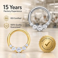 Anneau de nez en titane de qualité implantable ASTM-F136 avec 5 diamants ronds en zircon, clicker de septum, bijoux de piercing corporel tendance