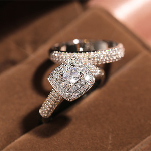 Micro Pave Full Stone Princess Cut <b>Ring</b> Set Luxury European American Engagement <b>Couple</b> <b>Rings</b> Women Fashion Jewelry - Product Image 2