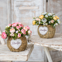 Arrangement de fleurs artificielles en soie, panier de fleurs, rose, pivoine, tournesol, décoration florale de table pour salon, mariage, fête