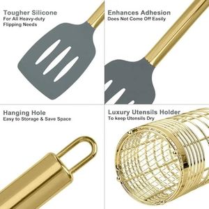 38 Piece Silicone Stainless Steel Kitchen Utensil Set Gold Gray <b>Cooking</b> Tool <b>Kit</b> with Holder for Home Kitchen - Product Image 6