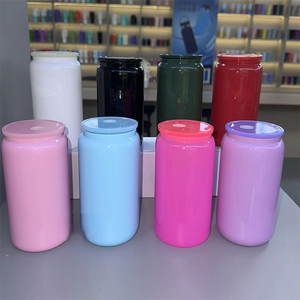 16-Ounce Double Vacuum Roller Glass Sublimate Color Cup <strong>Mason</strong> <strong>Jar</strong> with Colorful Plastic Straw Lid Drinkware - Product Image 3