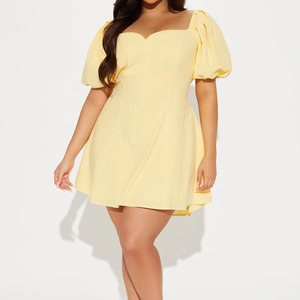 Produttori di abbigliamento personalizzato Casual manica a sbuffo cravatta indietro di lino di cotone Aline dolce da ragazza abito corto da donna - Product Image 5