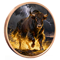 Pièce commémorative en cuivre pur 999 de 1 oz, motif Flamme de Taureau, personnalisable en gros, colorée