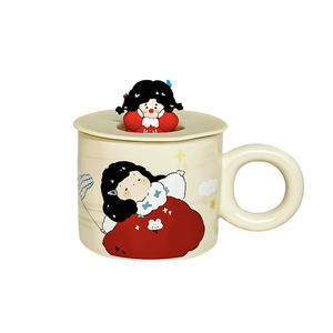 Tasse en céramique Dreamy Girl avec couvercle et poignée, motif de dessin animé, tasse individuelle pour le thé, le petit-déjeuner ou les cadeaux, printemps 2024 YL8129 - Product Image 2