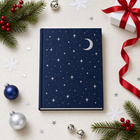 Carnet de notes personnalisé de Noël, motif croissant de lune bleu marine, estampage à chaud argenté A5, 80 feuilles, cadeau d'entreprise