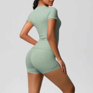 Conjunto de ropa deportiva Leggings elásticos de manga corta y bolsillo que absorben el sudor para correr y entrenar - Product Image 5