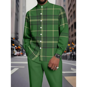 <span class=keywords><strong>Completo</strong></span> Set <span class=keywords><strong>Uomo</strong></span> Stile Europeo Americano 2026: Camicia a Maniche Lunghe con Colletto Rialzato e Stampa 3D Etnica e Pantaloni in <span class=keywords><strong>Lino</strong></span> - Product Image 1