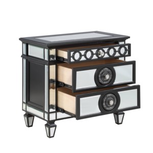 Black Mirrored Nightstand With 2 <b>Drawers</b> Wooden Furniture Glam Luxury Bedroom <b>Storage</b> <b>Drawer</b> - Product Image 4