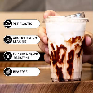 Fabricants chinois LOGO personnalisé de 9oz, 16oz, 20oz mignon 32 oz PET jetable transparent + plastique + tasse + avec + couvercle plat et pailles + 16oz - Product Image 4