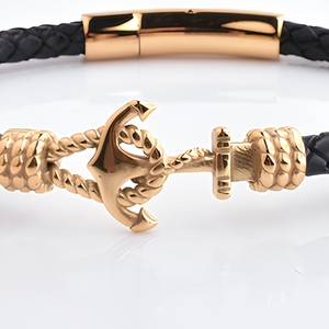<span class=keywords><strong>Bracelet</strong></span> Ancre Dorée <span class=keywords><strong>Homme</strong></span> <span class=keywords><strong>en</strong></span> <span class=keywords><strong>Cuir</strong></span> <span class=keywords><strong>Noir</strong></span> Fait Main avec Fermoir <span class=keywords><strong>en</strong></span> Acier Inoxydable - Product Image 3