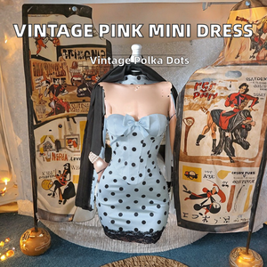 Robe Courte Vintage Imprimée à Pois Rose Naturel pour Femme - Bustier Ajusté Col en V Spandex/Polyester Printemps Quotidien Soirée Club Sans Manches - Product Image 2
