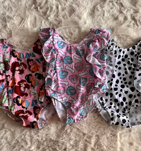 Costume da bagno intero estivo personalizzato W56 per bambina con maniche a volant, per bambine - Product Image 3