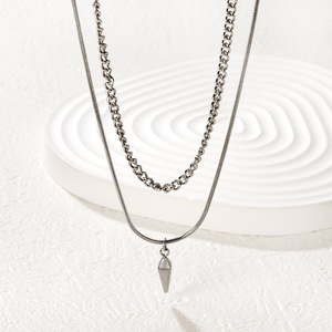 Collares con Colgante de Moda, Acero Inoxidable, Diseño de Doble Capa con Puntas, Unisex, Uso Diario, Estilo Geométrico, Joyería Hip Hop - Product Image 4