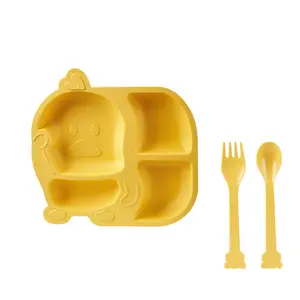 홈 주방 노란색 오리 5pcs 아이 식사 먹이 세트 그릇 접시 숟가락 포크 아기 텀블러 컵 세트