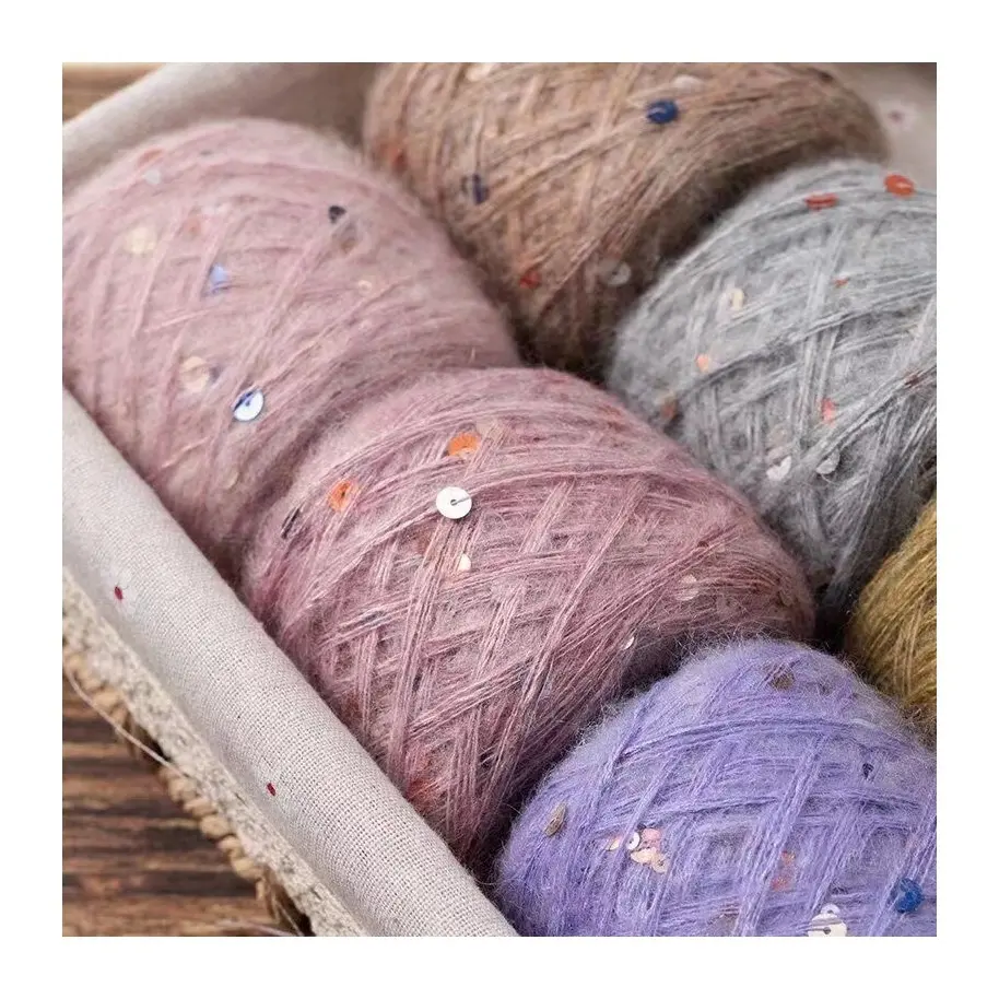 Soft fluffy chunky yarn hand knitting sequin mohair yarn chunky yarn for blankets DIY