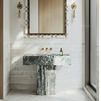 Décoration d'intérieur haut de gamme, pierre naturelle, marbre Calacatta Viola, vasque de salle de bain sur piédestal, lavabos de salle de bain