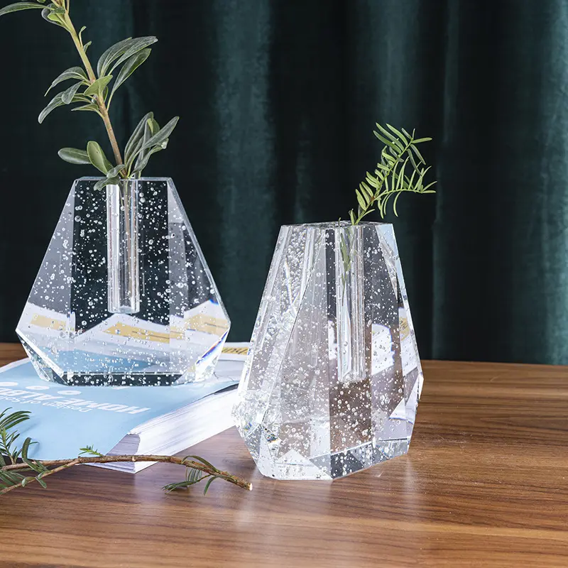 בית גן קישוט קריסטל אחת קריסטל זכוכית בעבודת יד גיאומטרי לחתוך ברור K9 קריסטל קישוט הידרופוני צמחים אגרטלים