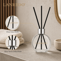 Bouteille diffuseur de parfum d'ambiance vide, ronde, plate, transparente, minimaliste, de luxe, 150 ml, avec bouchon argenté, vente en gros