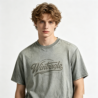T-shirt imprimé DTG épais délavé style vintage streetwear pour homme gris-vert avec logo graphique manches courtes vente en gros lot en vrac