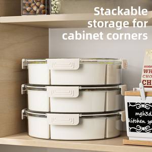 Plateau à épices rond en plastique pour la cuisine, avec poignée, cinq compartiments, boîte de rangement étanche à l'<span class=keywords><strong>humidité</strong></span> avec couvercle - Product Image 4