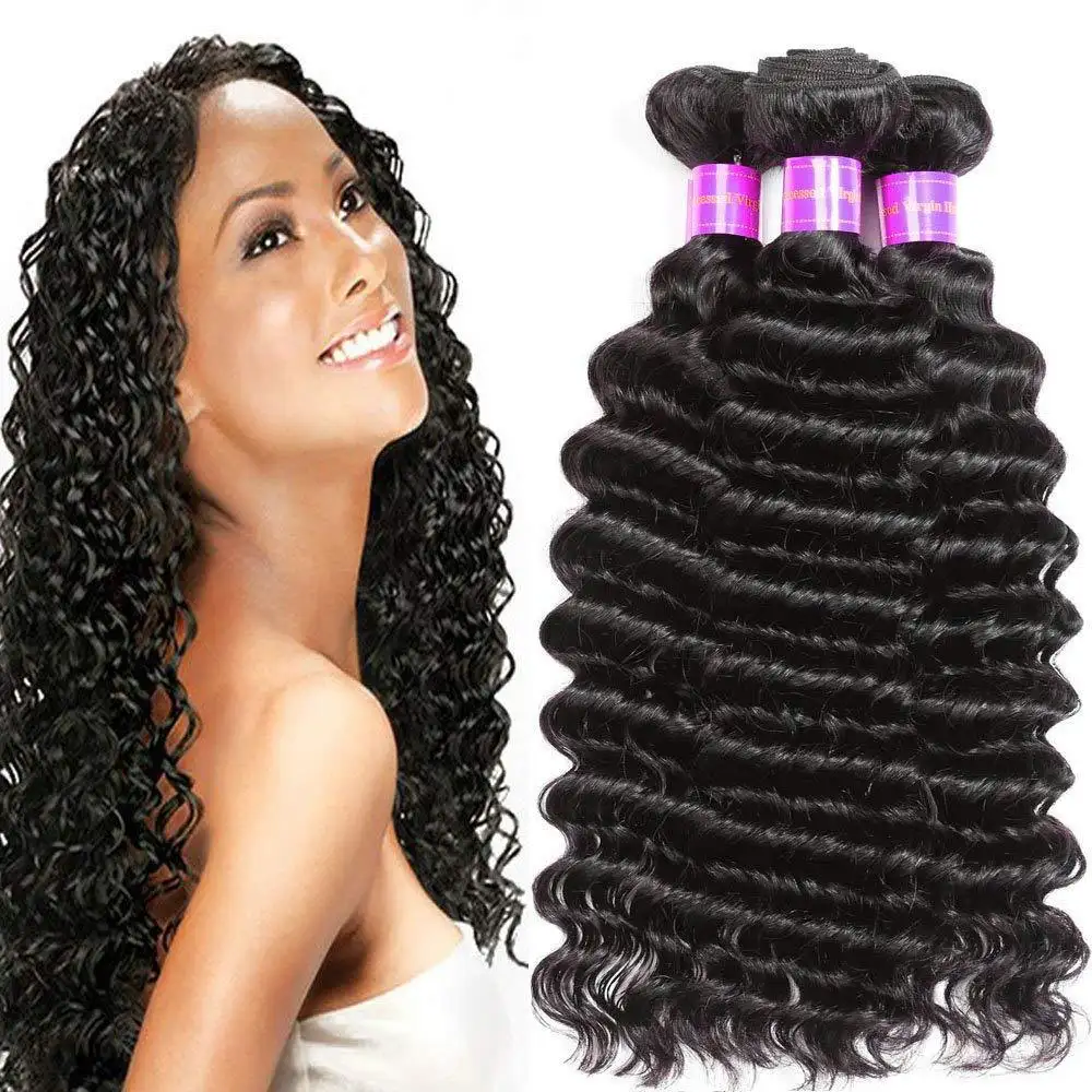 100% Real Natural Raw Brazilian Hair Deep Wave Hair Extensions Virgin Human Remy Hair Bundles