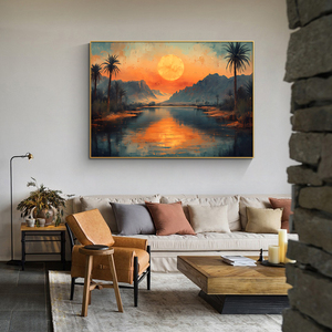 <span class=keywords><strong>Pintura</strong></span> al Óleo <span class=keywords><strong>de</strong></span> Paisaje con Amanecer Pintada a Mano Personalizada sobre Lienzo, Arte <span class=keywords><strong>de</strong></span> <span class=keywords><strong>Pared</strong></span> <span class=keywords><strong>para</strong></span> Decoración del Hogar, Impermeable y Ecológico - Product Image 3