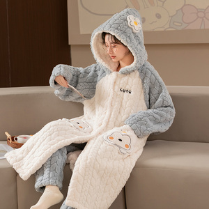 Pyjamas d'hiver pour femmes Coral Fleece Flannel Nightgown Suit Fleece-lined Cute Pyjamas Sleepwear Sets - Product Image 2