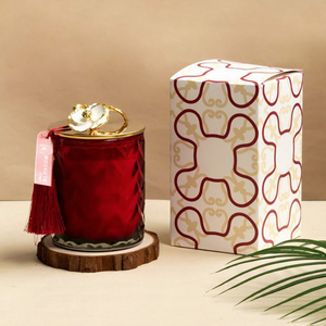 Luxurious Red Glass Art <b>Candle</b> With Gold <b>Flower</b> Lid And Tassel For Home Decoration Valentine's Day Gift - Product Image 1