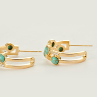 Boucles d'oreilles créoles Mylove personnalisées en laiton plaqué or 18 carats avec double rangée de turquoise et micro-pavé de zirconiums cubiques pour femme