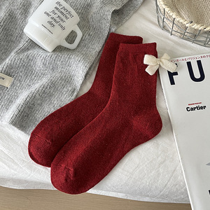 JK giapponese dolce fiocco legato <span class=keywords><strong>calze</strong></span> a tubo centrale da donna con tacco con fiocco Casual nero bianco Pile <span class=keywords><strong>calze</strong></span> sportive da ragazza in cotone - Product Image 6