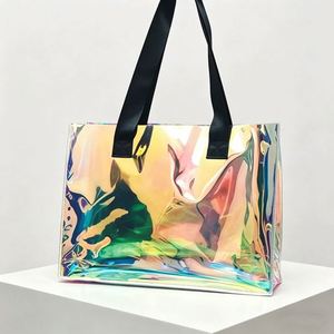 Custom Laser PVC Tote <b>Bag</b> Holographic Jelly Transparent <b>Large</b> Capacity Shopping Handbag for Beach Travel with Logo - Product Image 1