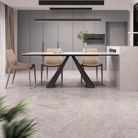 Table à manger rectangulaire moderne en pierre frittée avec plateau en marbre, base en acier au carbone, design écologique, durable et imperméable, pour hôtel et villa