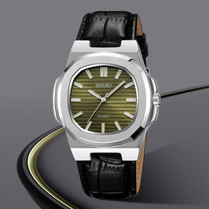 Montre de loisirs pour hommes Skmei 2512, mouvement à quartz or et argent, bracelet en cuir, étanche 3 ATM, vente en gros, personnalisation possible - Product Image 2