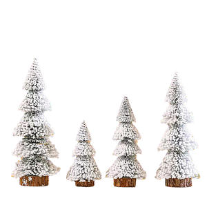 Haute qualité Mini cèdre floqué arbre <span class=keywords><strong>de</strong></span> noël Base en bois neige pin aiguilles pour bureau à domicile bureau vacances décoration table - Product Image 5