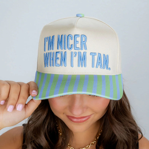 Casquette <span class=keywords><strong>de</strong></span> baseball à rayures pour femme avec broderie personnalisée « I'm Nicer When I'm Tan », casquette <span class=keywords><strong>de</strong></span> camionneur d'été pour la plage et la protection solaire - Product Image 5