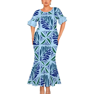 Double Cuff Round Neck Fishtail <b>Dress</b> High Quality Custom Polynesian Samoan Tribal Pattern Design Mermaid <b>Dress</b> - Product Image 6