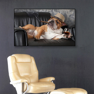 M. Dog allongé <span class=keywords><strong>sur</strong></span> le canapé et dégustation de vin poster photo Home chambre chambre d'enfant décoration animal peinture <span class=keywords><strong>sur</strong></span> toile - Product Image 5