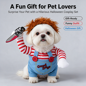Costume d'Halloween ajustable pour <span class=keywords><strong>chien</strong></span>, accessoires de déguisement pour animaux de compagnie, vêtements de cosplay Chucky pour chiens - Product Image 5