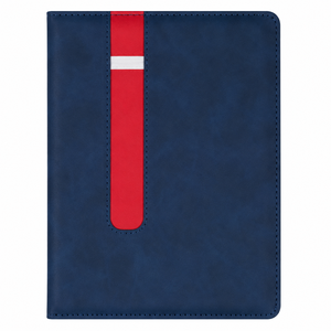 Carnet de notes Aurelux Premium bleu à couverture rigide avec attache pour stylo et bande d'accentuation rouge pour la planification quotidienne professionnelle et les tâches de bureau - Product Image 1