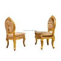 Ensemble de salle à manger de luxe en feuille d'or, 1 table et 6 chaises, style baroque exquis, meubles de palais en bois massif sculptés à la main, incrustations brillantes