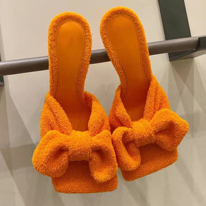 <span class=keywords><strong>Sandali</strong></span> Estivi da Donna con Fiocco Arancione, <span class=keywords><strong>Tacco</strong></span> Sottile 7-8cm, Cinturino Anteriore e Posteriore, Punta Quadrata, Ciabatte Casual per Tutti i Giorni - Product Image 3