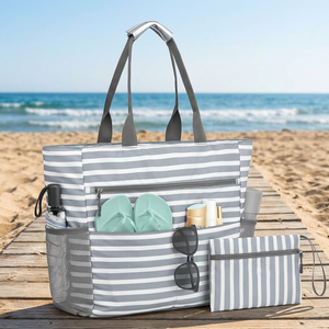 Foldable Simple Open Beach & <b>Pool</b> Tote Bag for Women Canvas Material with Shoulder Strap - Product Image 2