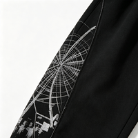 Pantalon de jogging noir à revers élastiques, imprimé graphique Kornit DTG City Spider Web, coutures contrastées, taille à cordon de serrage, style streetwear