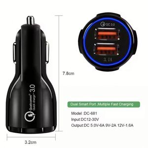 Chargeur de voiture rapide QC3.0 3A, chargeur de voiture double USB intelligent, petit chargeur rapide pour téléphone portable - Product Image 3