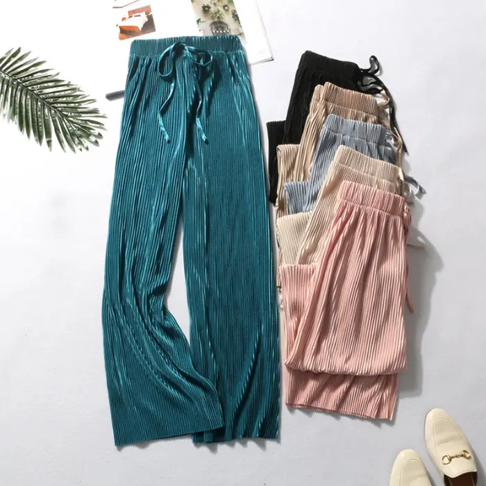 Pantalones de pierna ancha de cintura alta para mujer, calzas informales sueltas de gasa, seda de hielo, primavera y otoño, 2022