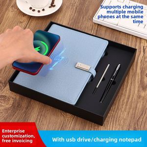 Ensemble de carnet en cuir imitation avec chargeur sans fil magnétique, cadeau d'affaires multifonctionnel avec 1 clé USB - Product Image 2