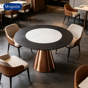 Modern Round Dining <b>Table</b> with Sintered Stone Top & Rose Gold Metal Conical Base Luxury Center <b>Table</b> for Dining Room - Product Image 1