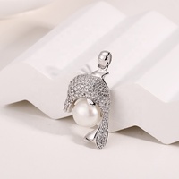 Pendentif en argent 925 KAMMY 9,5-10 mm, charme dauphin en zircon et perle de luxe, thème océan, bijoux fins, cadeau d'anniversaire pour femme