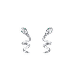 Boucles d'oreilles en argent sterling S925 avec zircon vert en forme de serpent, version cuivre personnalisable, inspiration naturelle - Cadeau créatif pour femmes - Product Image 1